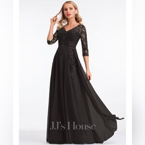 JJs House Black Lace A-Line Wedding Dress